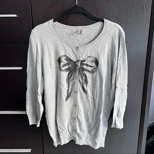 Caslon bow tie printed cardigan sweater 3/4 sleeve